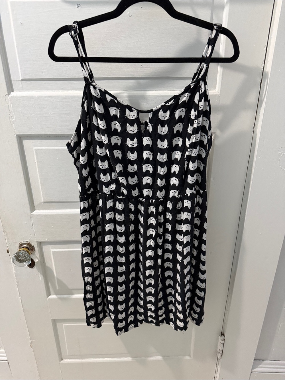 Black and White Cat Print Spaghetti Strap Dress